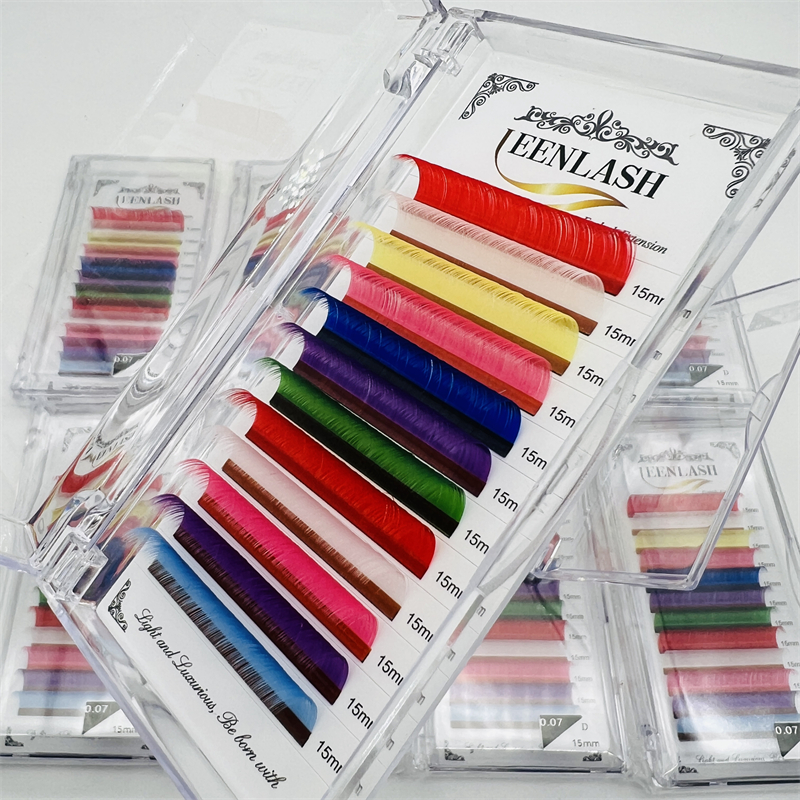 Custom logo Color Flat Eyelashes Colorful volume Lashes Individual Eyelash Exten
